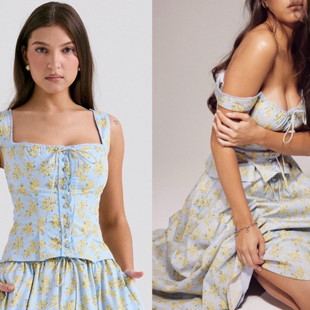 House of CB 'Juana' Soft Blue Vintage Floral Print Cotton Top NWOT